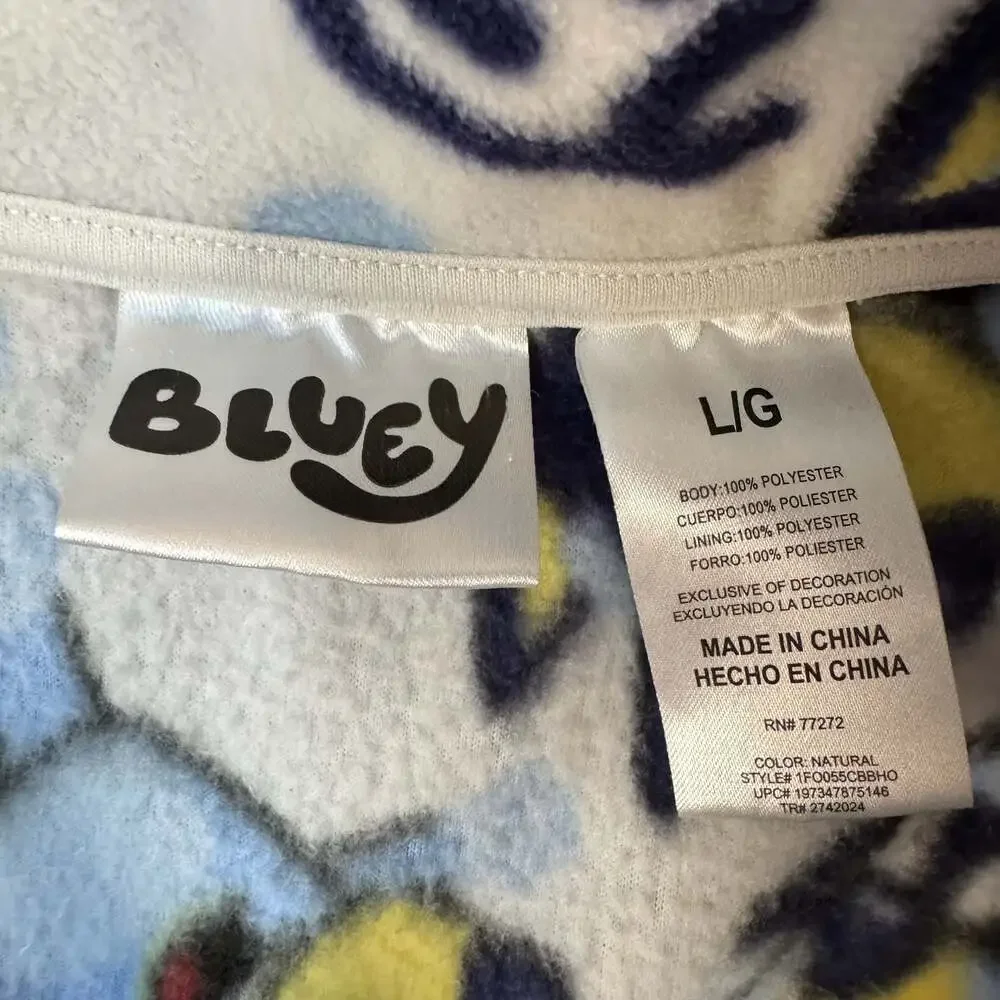 Bluey Polar Fleece Jacket All-Over Print 1/4 Zip Size Large